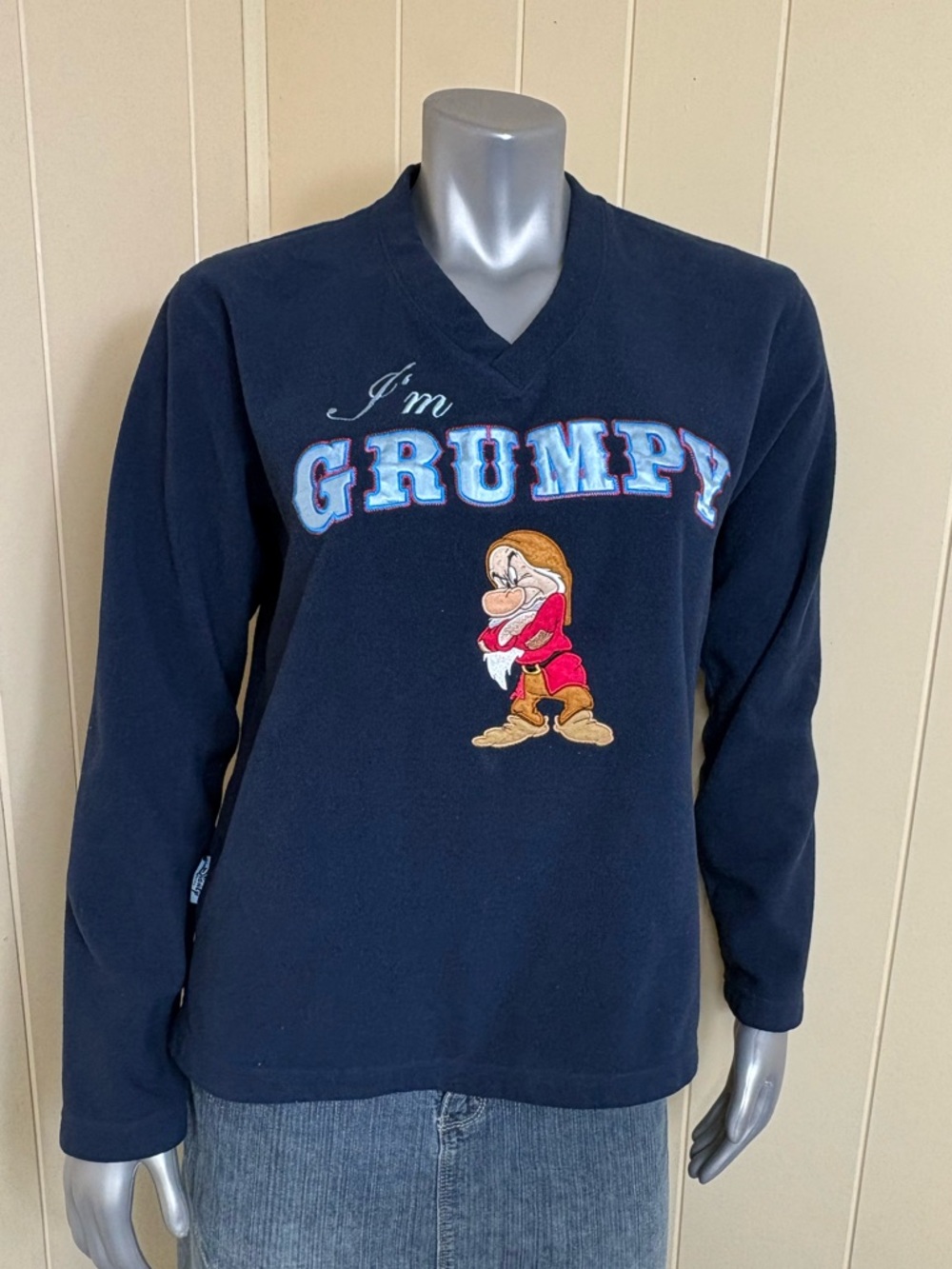 Vintage Disney I'm Grumpy Graphic Fleece Sweatshirt Navy Blue Womens Large
